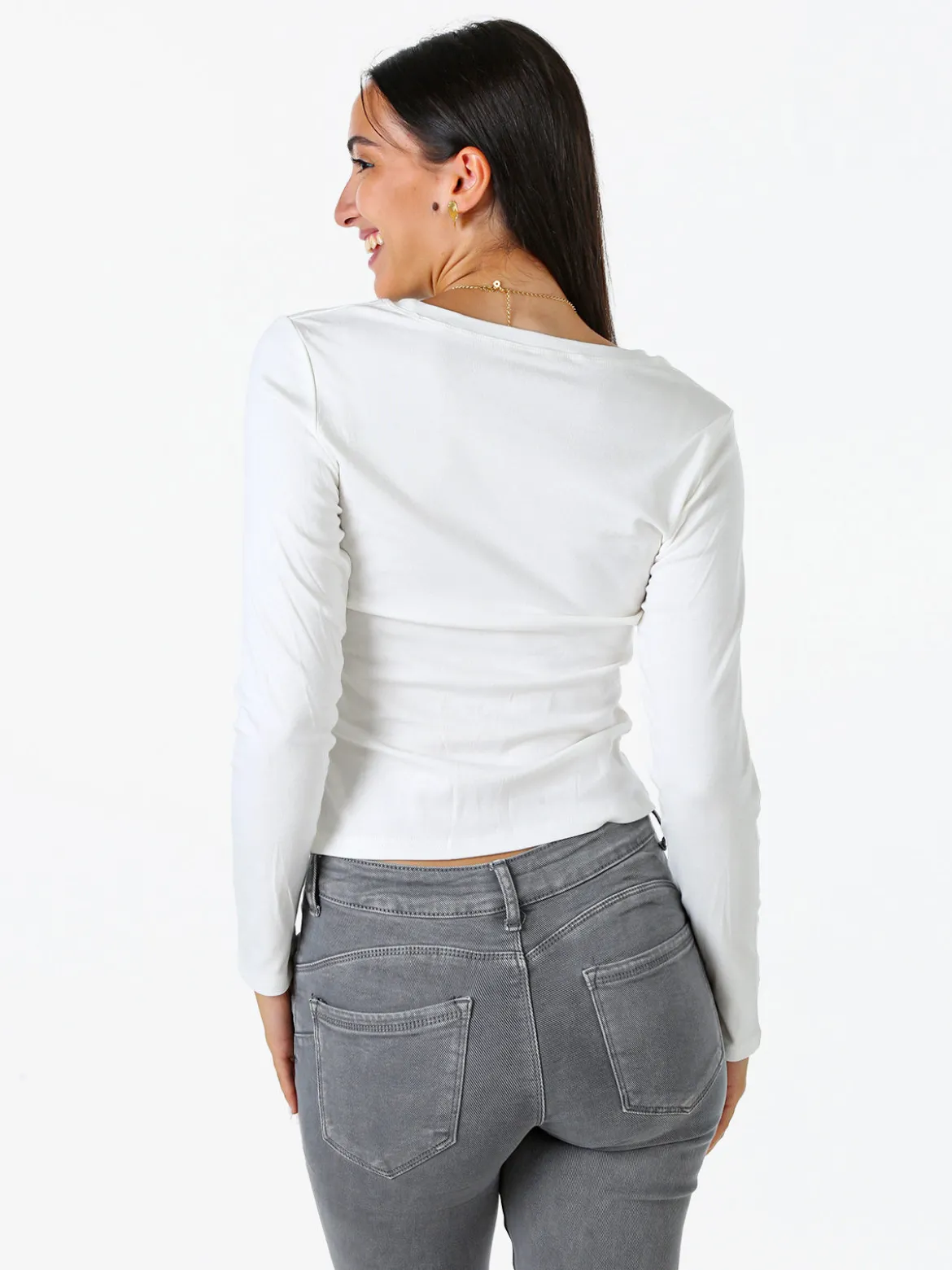 Solada T-shirt donna a maniche lunghe con scollo tondo - bianco