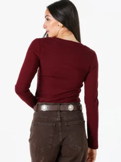 Solada T-shirt donna a maniche lunghe con scollo tondo - bordeaux