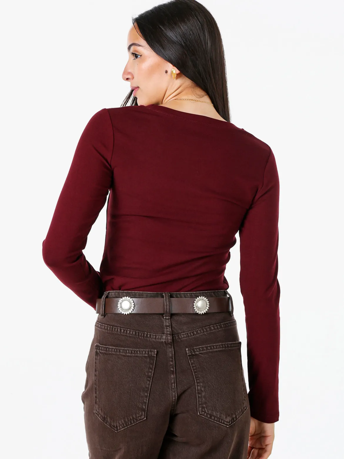 Solada T-shirt donna a maniche lunghe con scollo tondo - bordeaux