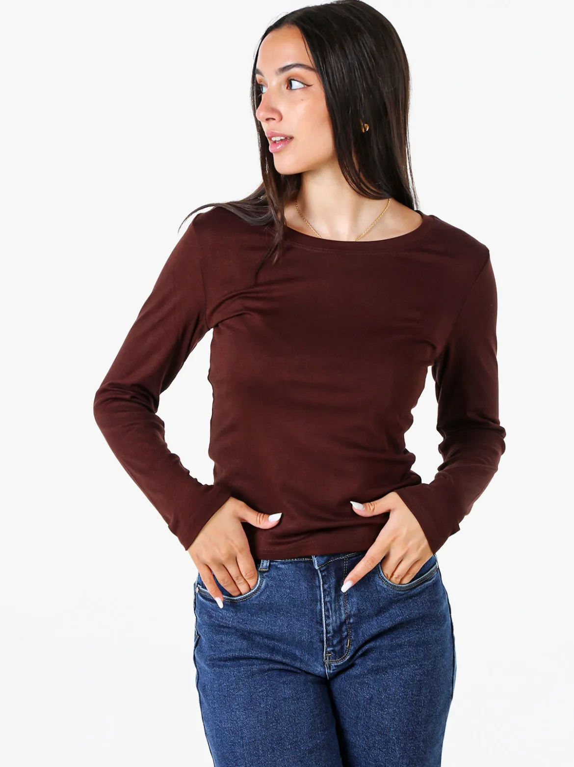 Solada T-shirt donna a maniche lunghe con scollo tondo - moro