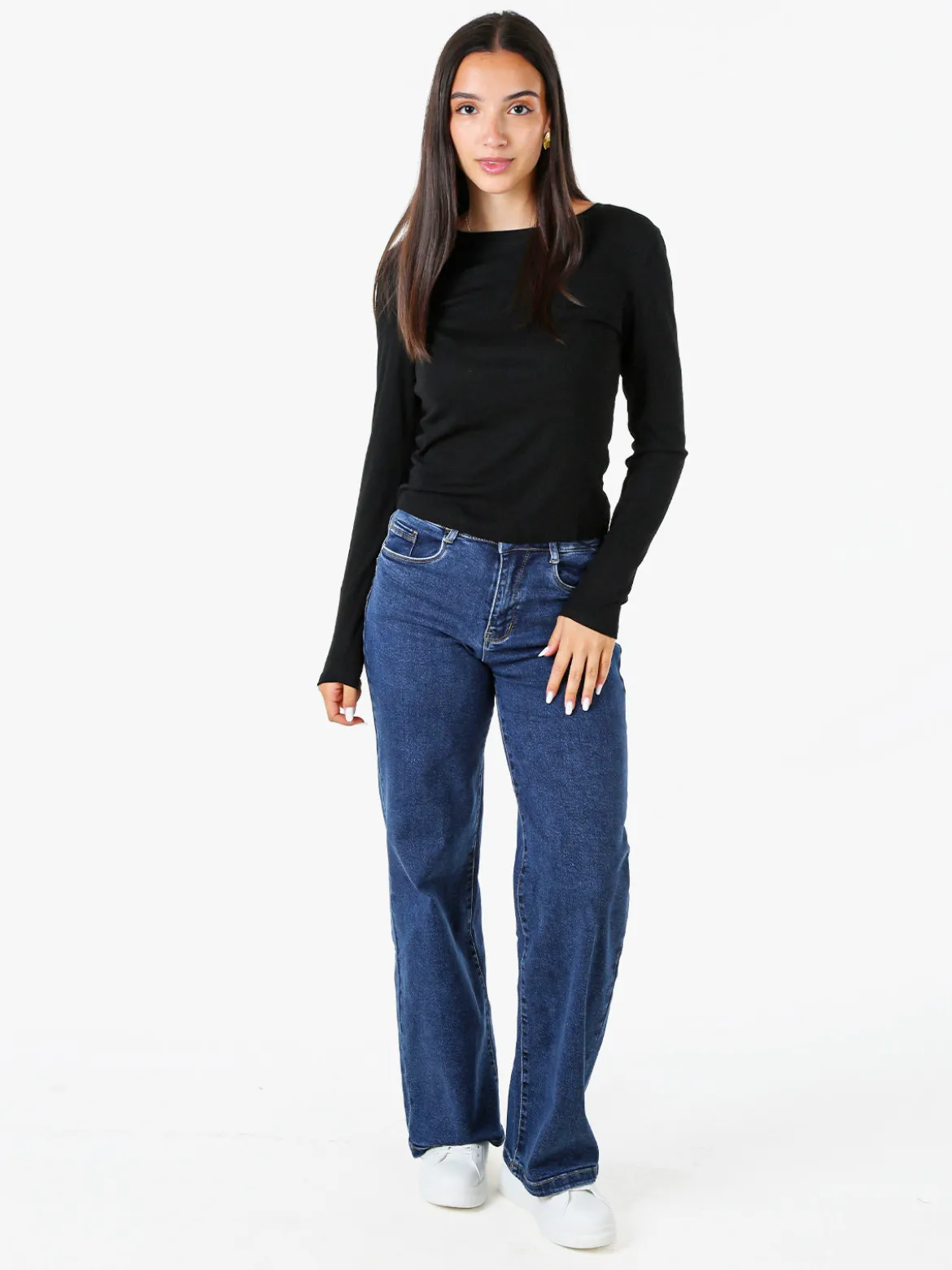 Solada T-shirt donna a maniche lunghe con scollo tondo - nero