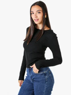 Solada T-shirt donna a maniche lunghe con scollo tondo - nero