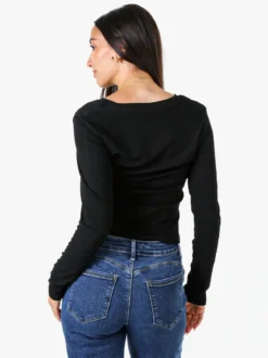 Solada T-shirt donna a maniche lunghe con scollo tondo - nero