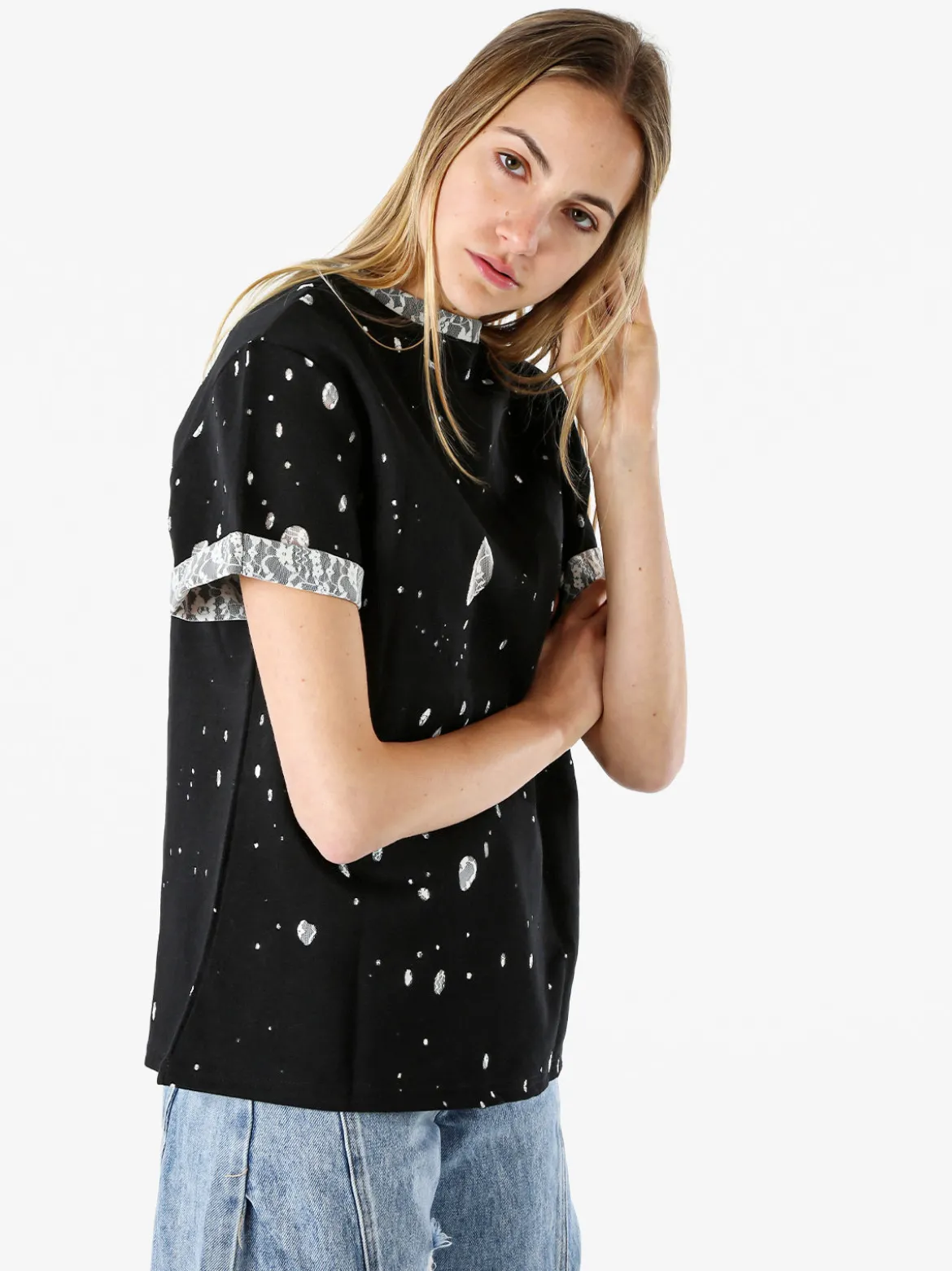 Solada T-shirt donna con dettagli in pizzo - nero