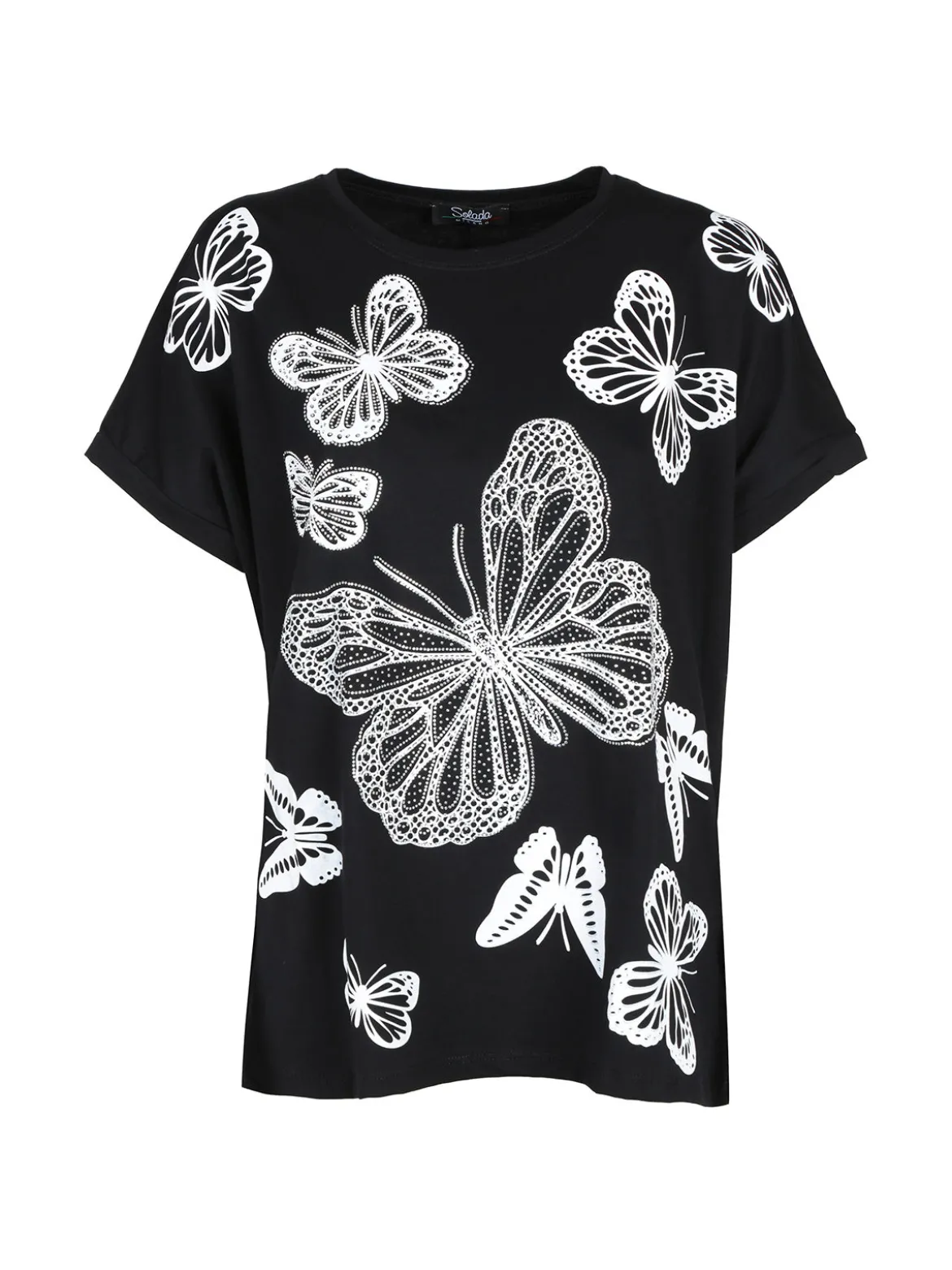 Solada T-shirt donna con stampa farfalle e dettagli strass