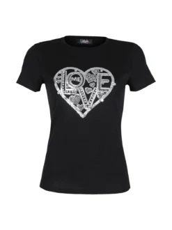 Solada T-shirt donna cuore con strass e paillettes