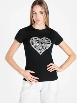 Solada T-shirt donna cuore con strass e paillettes