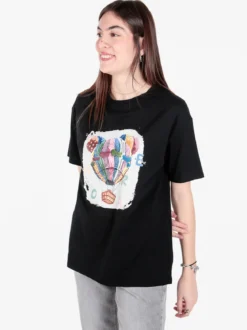 Solada T-shirt donna girocollo con stampa mongolfiera e strass