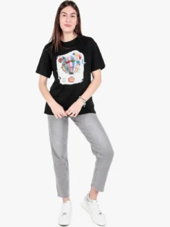 Solada T-shirt donna girocollo con stampa mongolfiera e strass