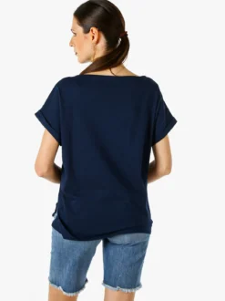 Solada T-shirt donna in cotone con scollo a barca - blu scuro