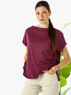 Solada T-shirt donna in cotone con scollo a barca - porpora