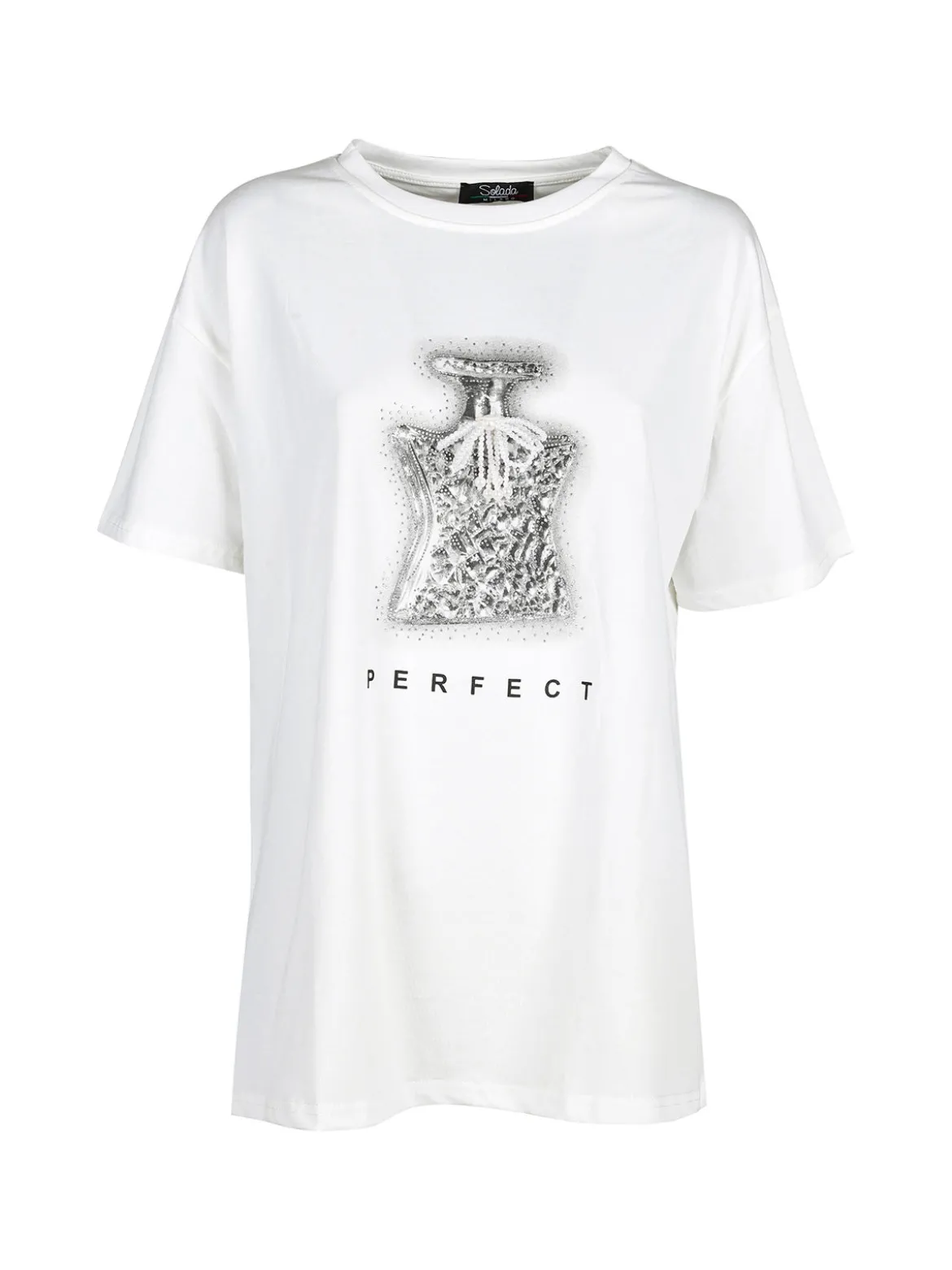 Solada T-shirt donna in cotone con stampa e strass decorativi