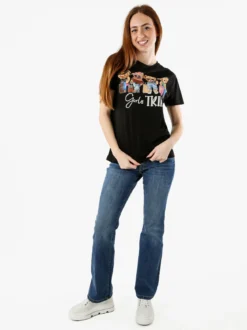 Solada T-shirt donna in cotone con stampa orsacchiotti e strass - nero