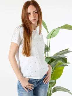 Solada T-shirt donna in cotone con strass - bianco