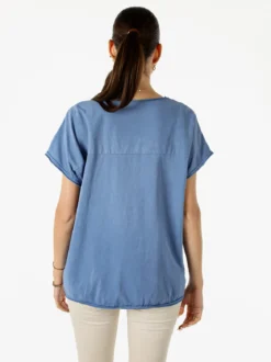 Solada T-shirt donna in misto cotone con maniche a pipistrello e micro borchie - blu