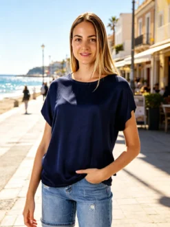 Solada T-shirt donna in viscosa e seta - blu scuro