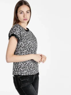 Solada T-shirt donna maculata con paillettes e strass