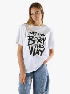 Solada T-shirt donna oversize con spalline imbottite e stampa - bianco