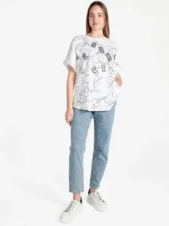 Solada T-shirt donna oversize con stampa disegni e strass