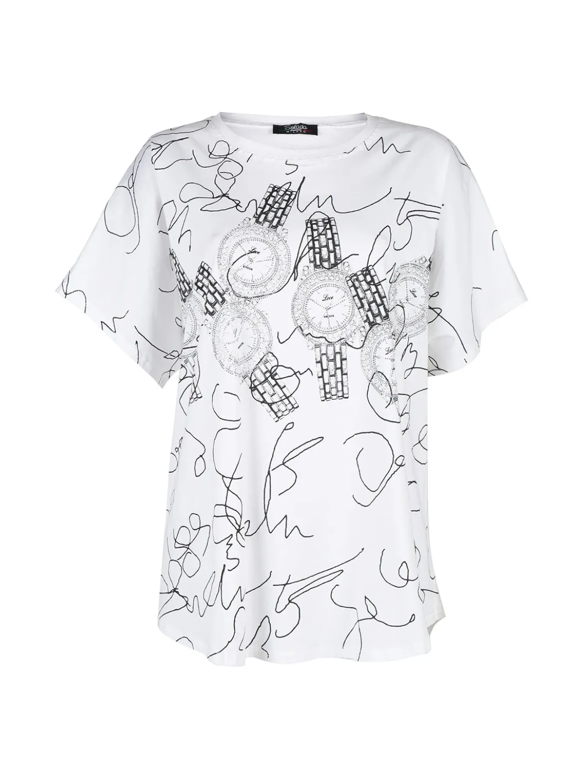 Solada T-shirt donna oversize con stampa disegni e strass