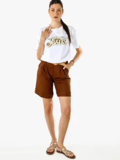 Solada T-shirt donna oversize in cotone con dettagli di perle e strass - bianco