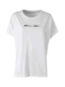 Solada T-shirt donna oversize in cotone con scritta a lustrini - bianco