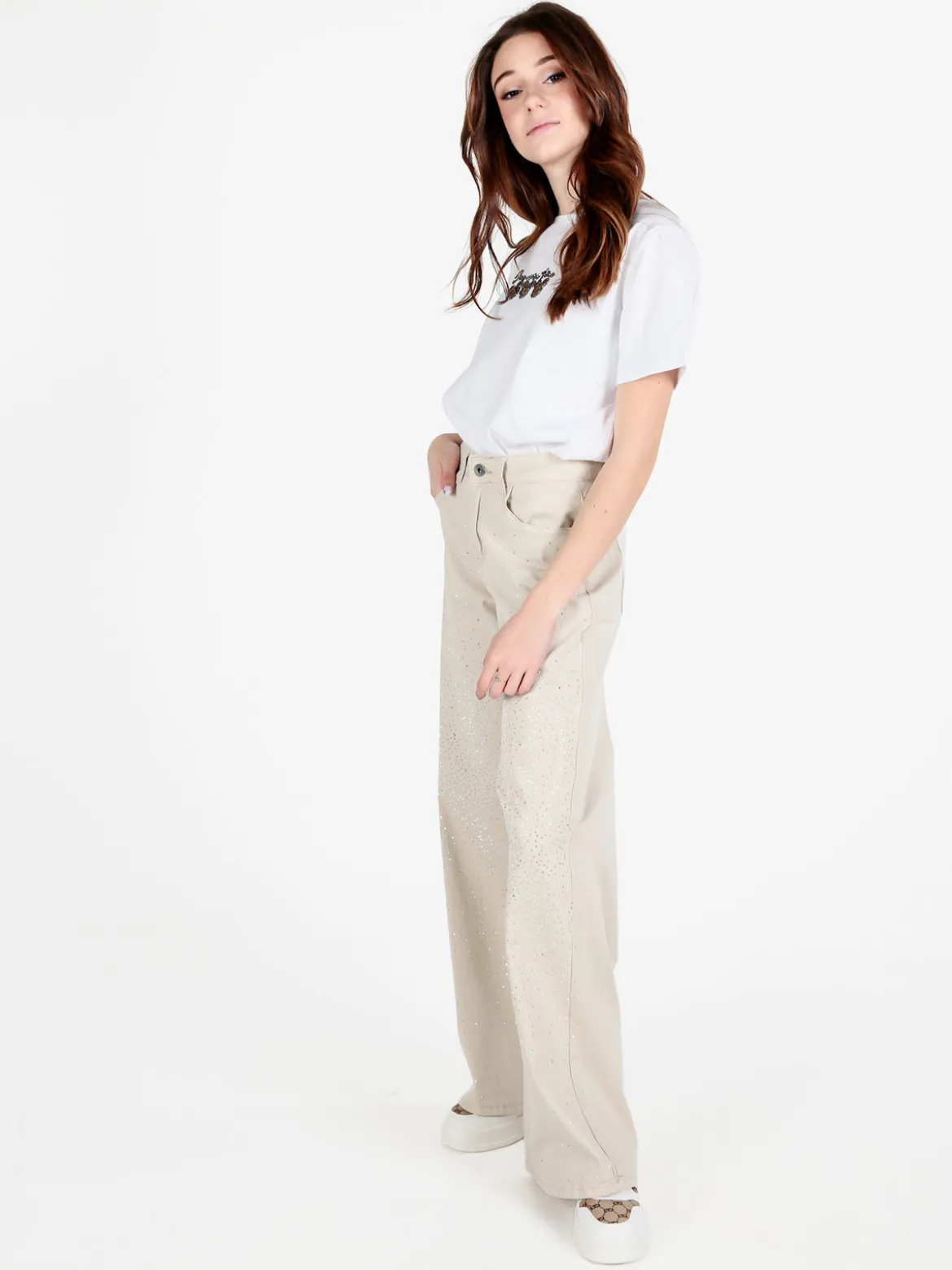 Solada T-shirt donna oversize in cotone con strass