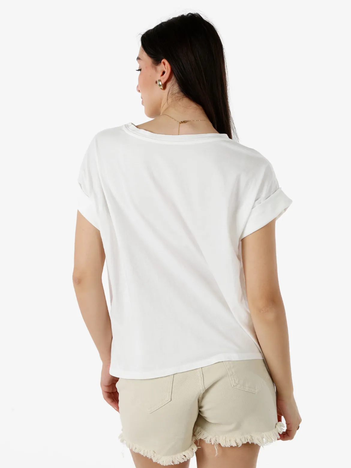 Solada T-shirt donna oversize in cotone con taschino - bianco