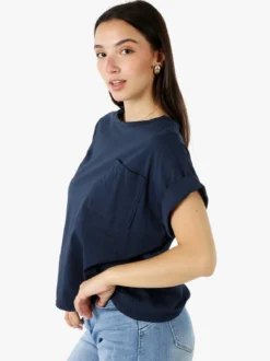 Solada T-shirt donna oversize in cotone con taschino - blu scuro
