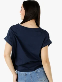 Solada T-shirt donna oversize in cotone con taschino - blu scuro