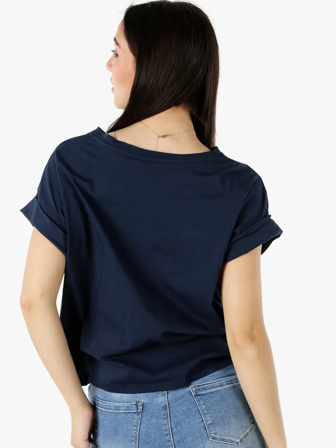 Solada T-shirt donna oversize in cotone con taschino - blu scuro
