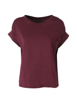 Solada T-shirt donna oversize in cotone con taschino - bordeaux
