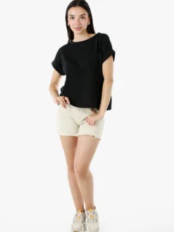 Solada T-shirt donna oversize in cotone con taschino - nero