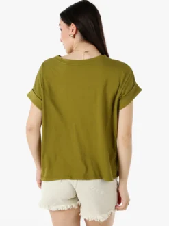 Solada T-shirt donna oversize in cotone con taschino - oliva