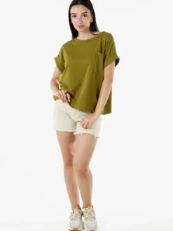 Solada T-shirt donna oversize in cotone con taschino - oliva