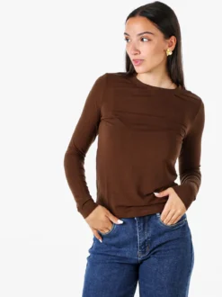 Solada T-shirt girocollo da donna a maniche lunghe - moro