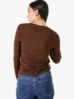Solada T-shirt girocollo da donna a maniche lunghe - moro