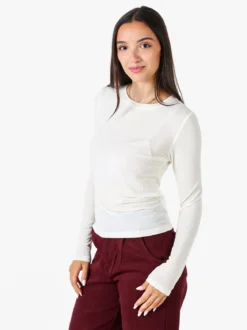Solada T-shirt girocollo da donna a maniche lunghe - panna
