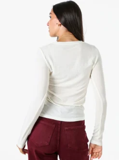 Solada T-shirt girocollo da donna a maniche lunghe - panna