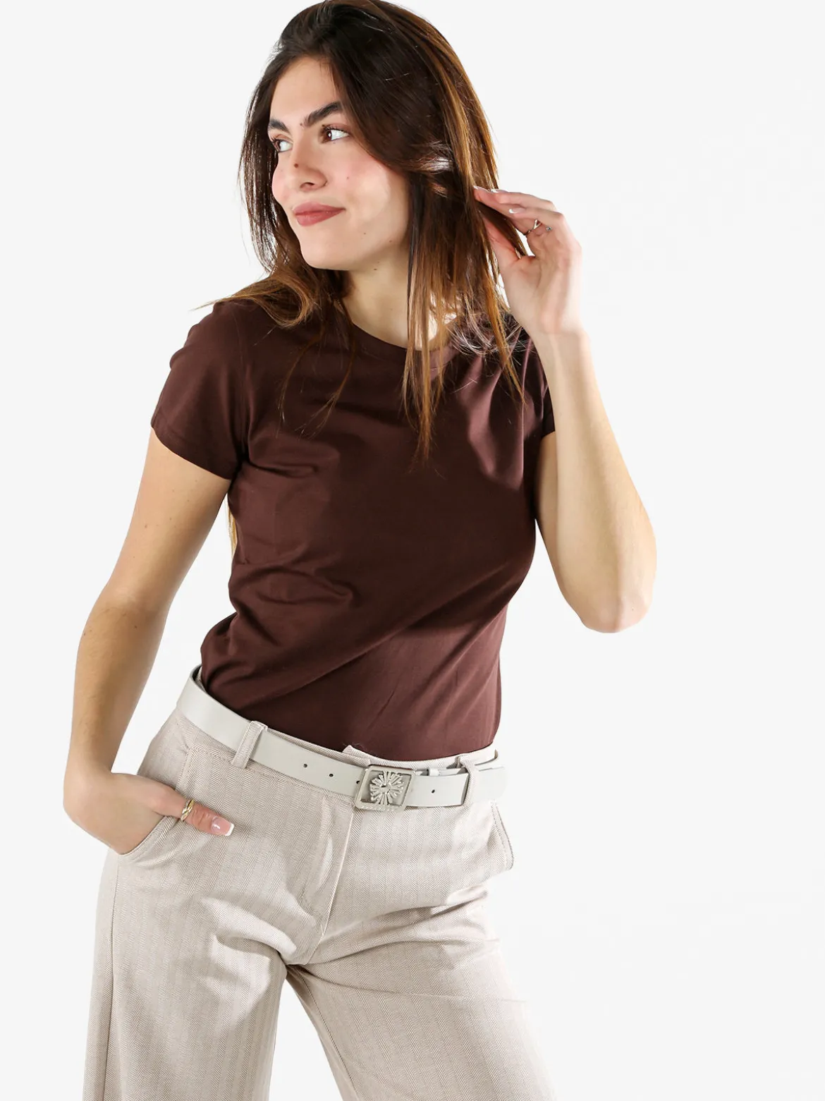 Solada T-shirt girocollo da donna in cotone - moro