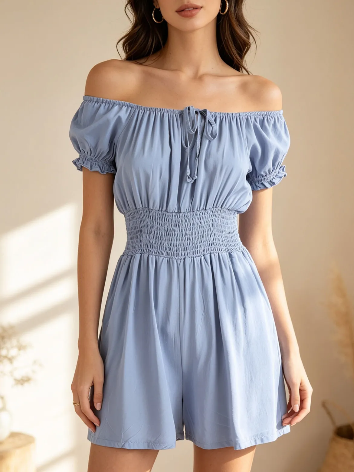 Solada Tuta jumpsuite corta da donna con scollo a barca - blu