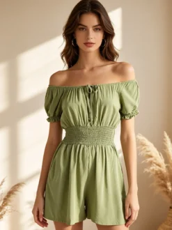 Solada Tuta jumpsuite corta da donna con scollo a barca - verde