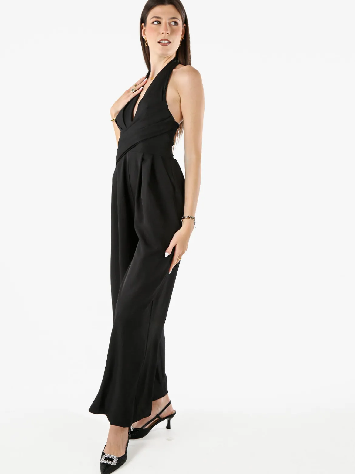 Solada Tuta jumpsuite da donna con coppe imbottite e allacciatura al collo - nero