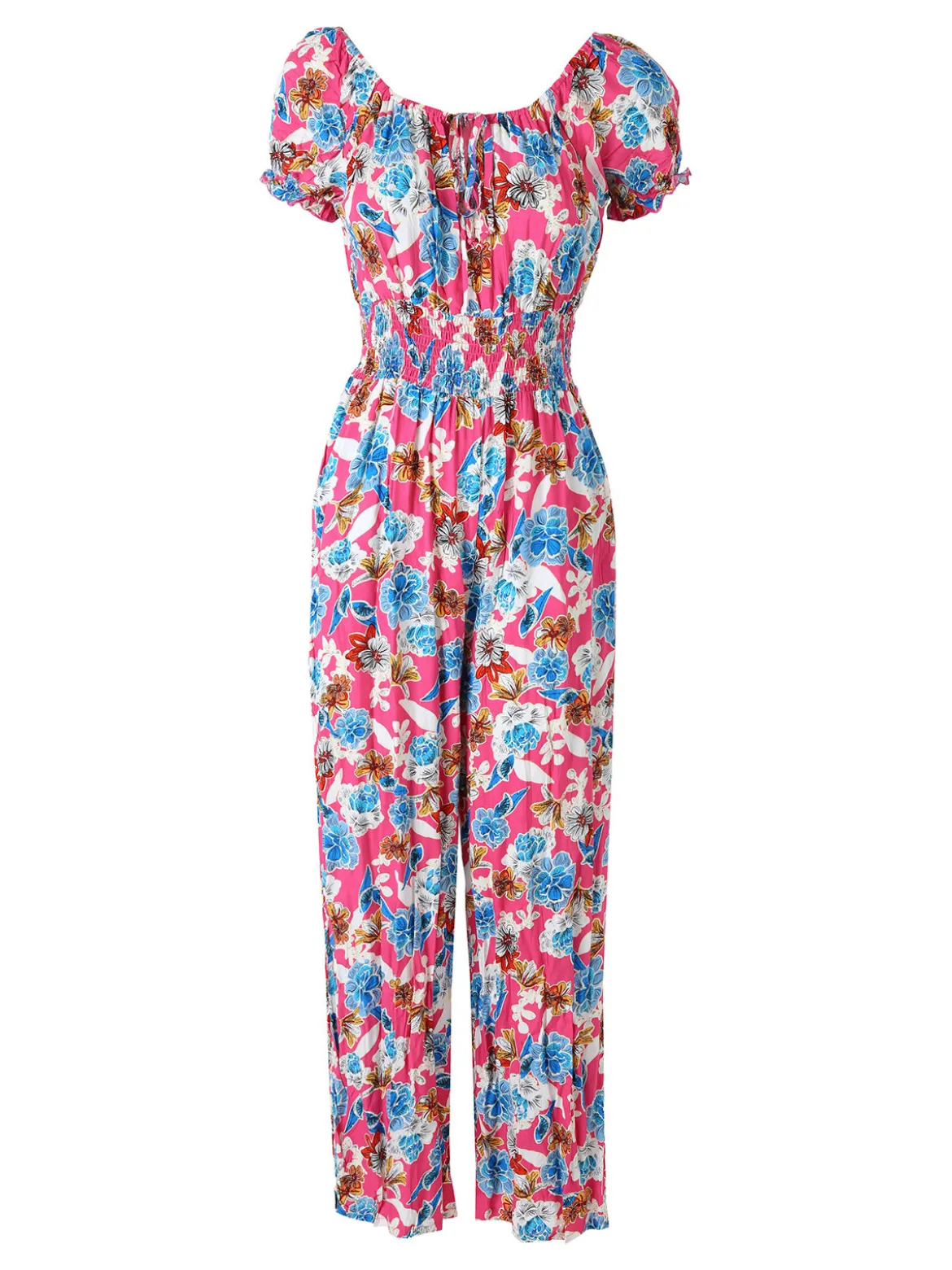 Solada Tuta jumpsuite da donna con stampa floreale e maniche corte - rosa