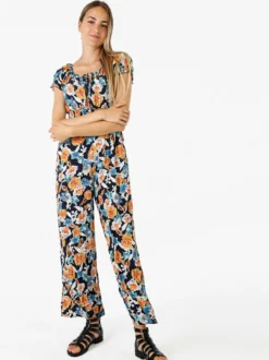 Solada Tuta jumpsuite da donna con stampa floreale e maniche corte - blu scuro