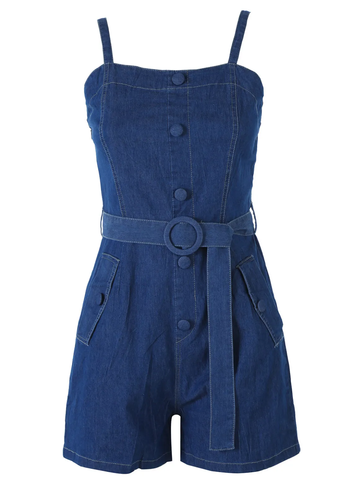 Solada Tuta jumpsuite da donna in jeans con cintura - blu scuro