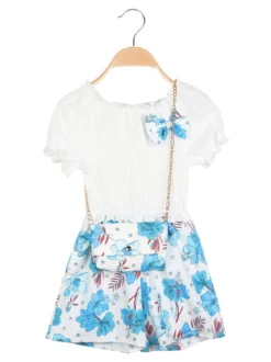 Solada Tutina jumpsuit da bambina a fiori con borsetta