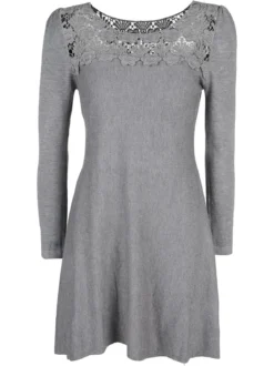 Solada Vestito da donna a maniche lunghe con scollo in pizzo macramè
