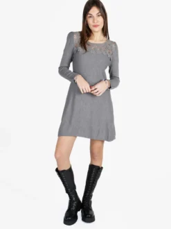 Solada Vestito da donna a maniche lunghe con scollo in pizzo macramè
