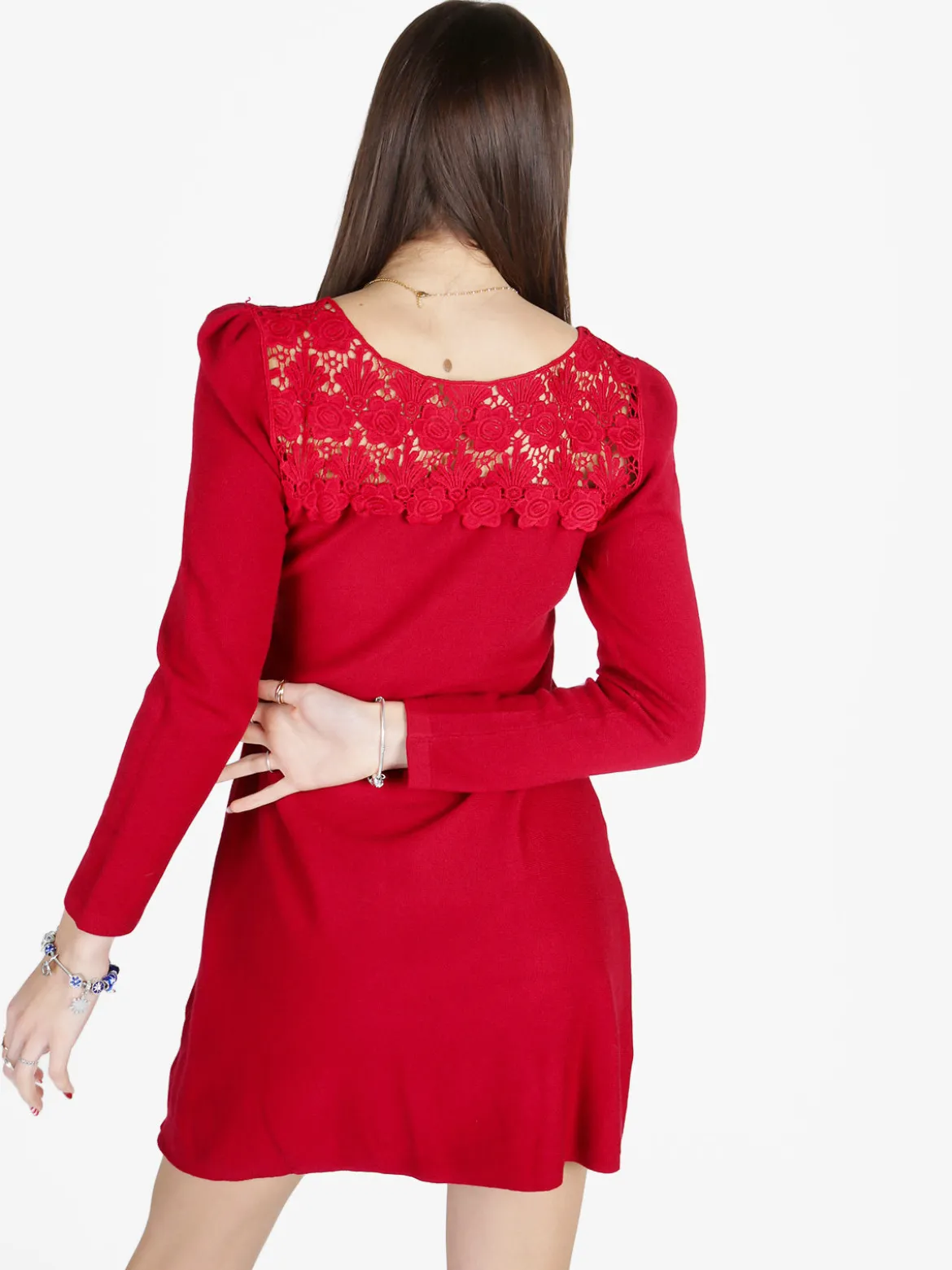 Solada Vestito da donna a maniche lunghe con scollo in pizzo macramè